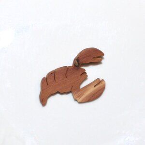 Wooden Crawfish Crawdad Brooch Pin Vintage